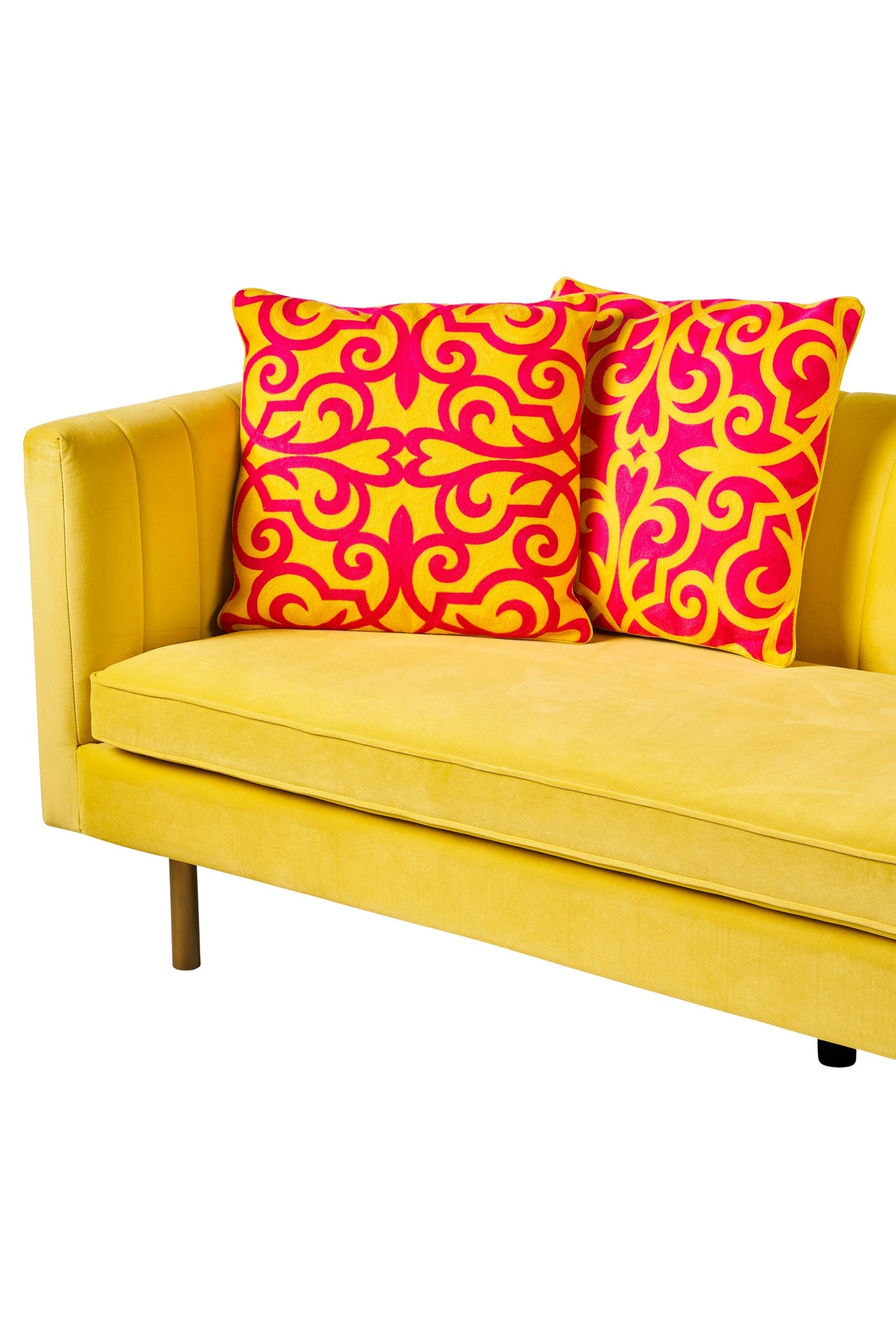 Ricamo - cuscino damascato giallo fucsia