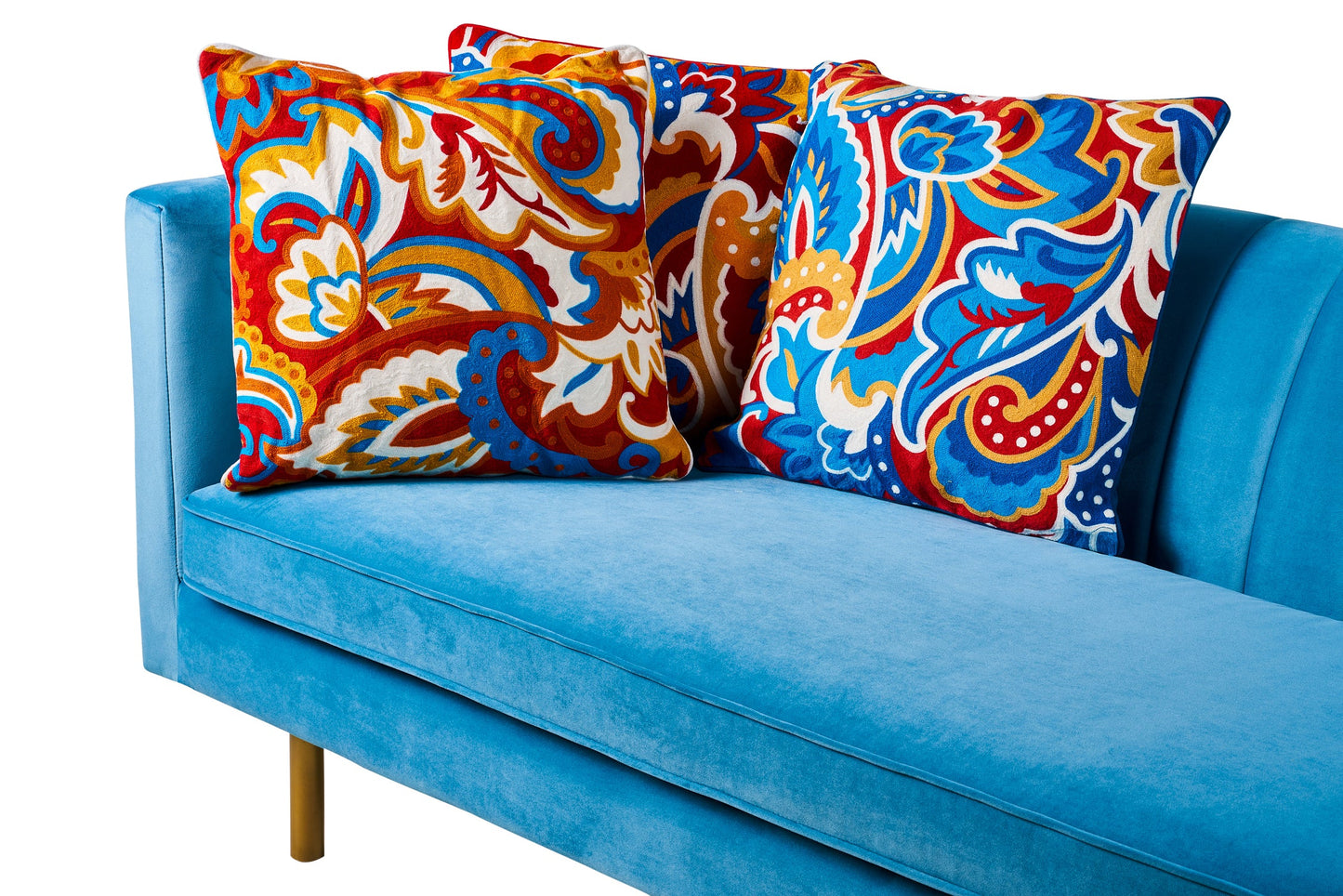 Ricamo - cuscino foliage blu rosso