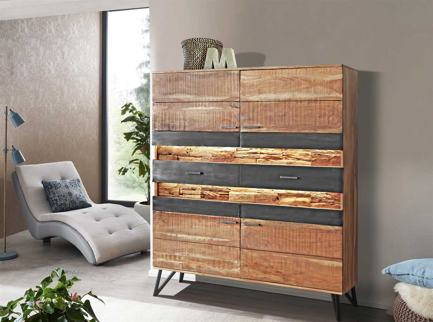 Light - Mobile in Legno di Acacia e Cassetti con LED