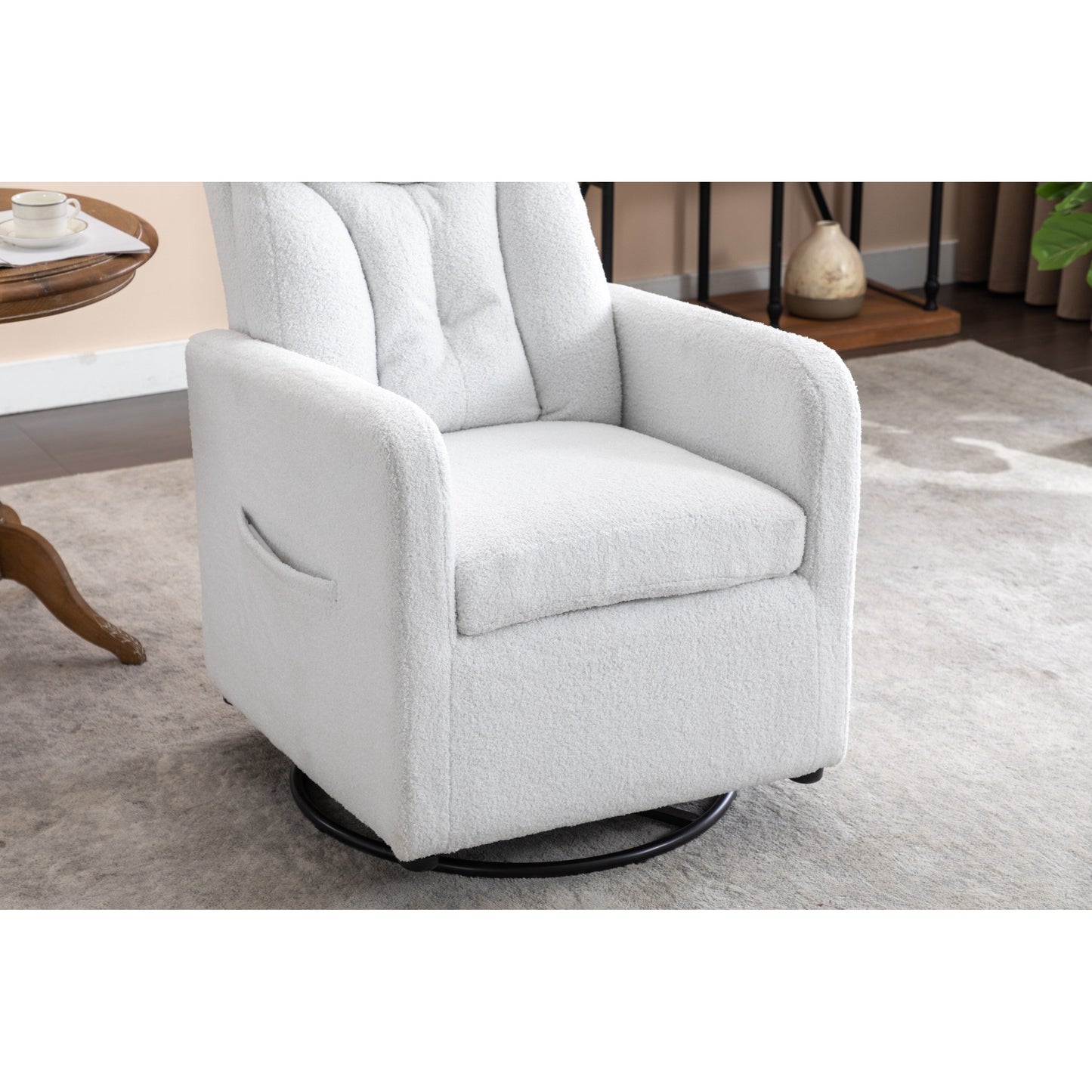 022-Sedia a dondolo girevole in tessuto di lino con tasca Gilder