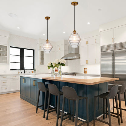 Lampadario a sospensione in ottone anticato a 1 luce C Cattleya con paralume in vetro a strisce - Ottone anticato