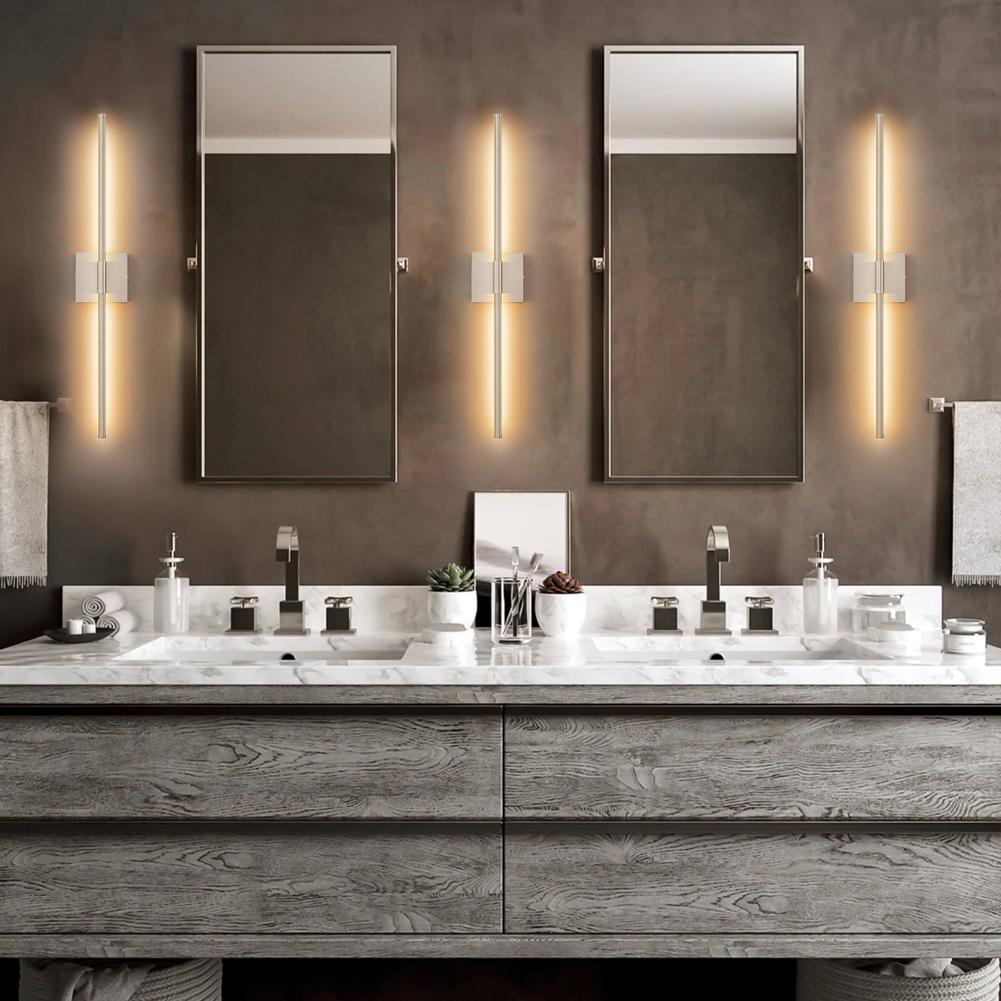 Applique da parete moderna a striscia lineare lunga nera/oro/nichel, dimmerabile, con luce LED per il bagno