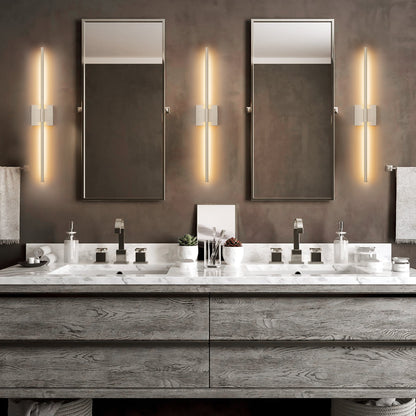 Applique da parete moderna a striscia lineare lunga nera/oro/nichel, dimmerabile, con luce LED per il bagno