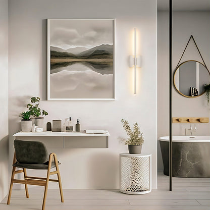 Applique da parete moderna a striscia lineare lunga nera/oro/nichel, dimmerabile, con luce LED per il bagno