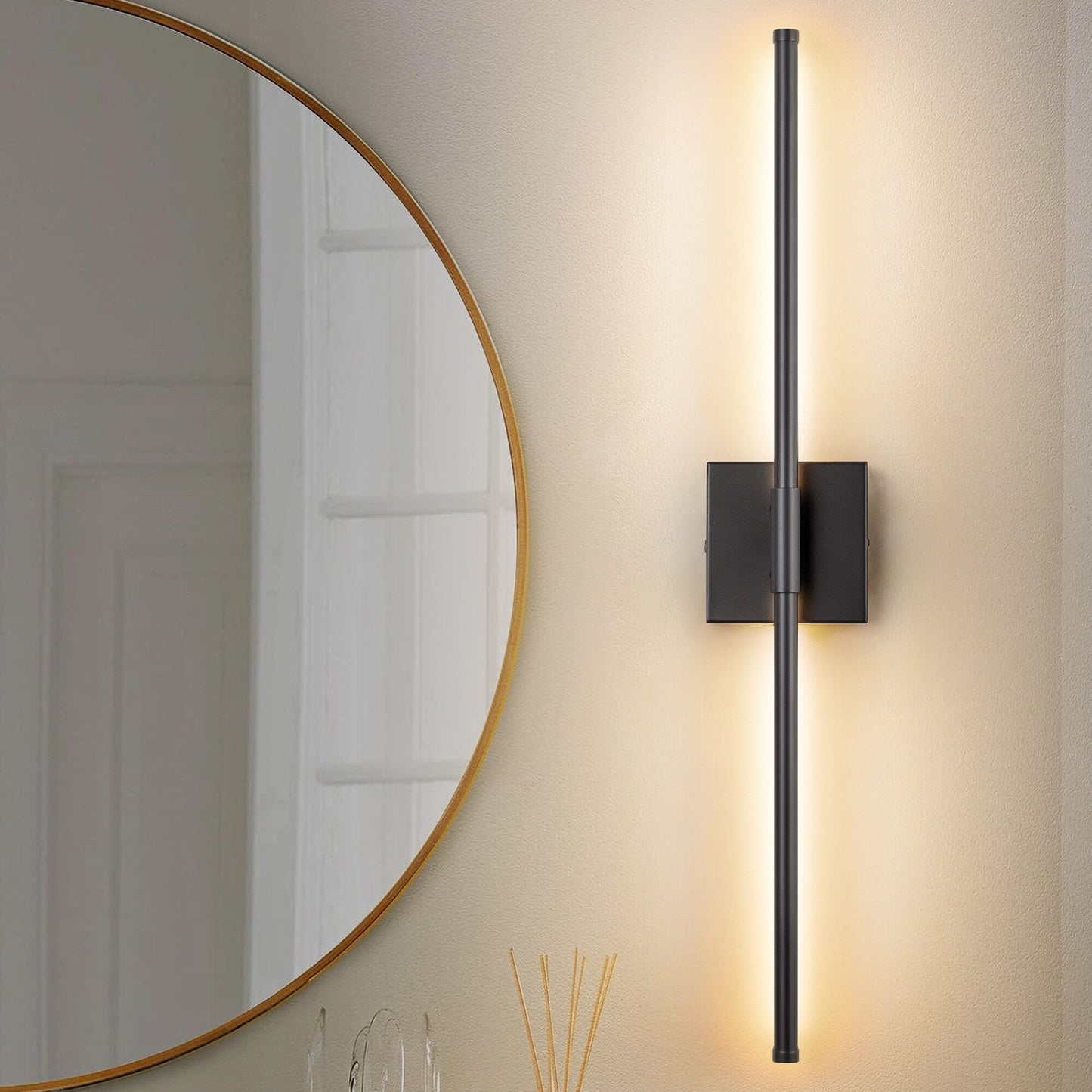 Applique da parete moderna a striscia lineare lunga nera/oro/nichel, dimmerabile, con luce LED per il bagno