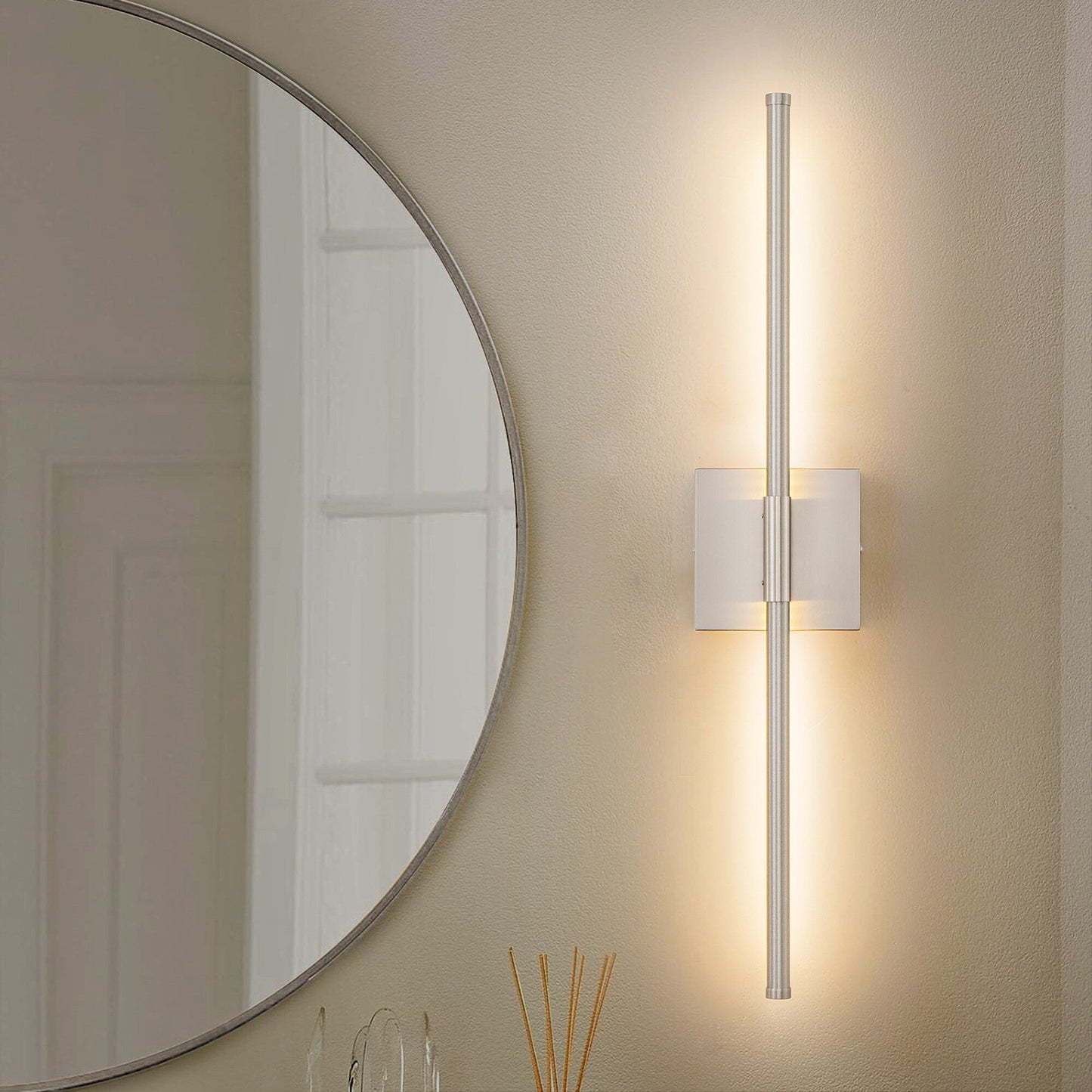 Applique da parete moderna a striscia lineare lunga nera/oro/nichel, dimmerabile, con luce LED per il bagno