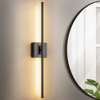 Applique da parete moderna a striscia lineare lunga nera/oro/nichel, dimmerabile, con luce LED per il bagno