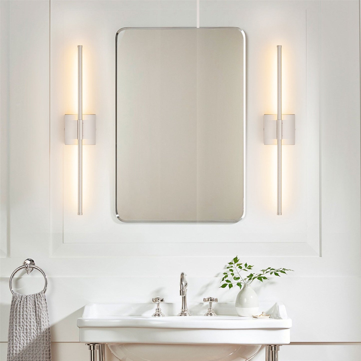 Applique da parete moderna a striscia lineare lunga nera/oro/nichel, dimmerabile, con luce LED per il bagno