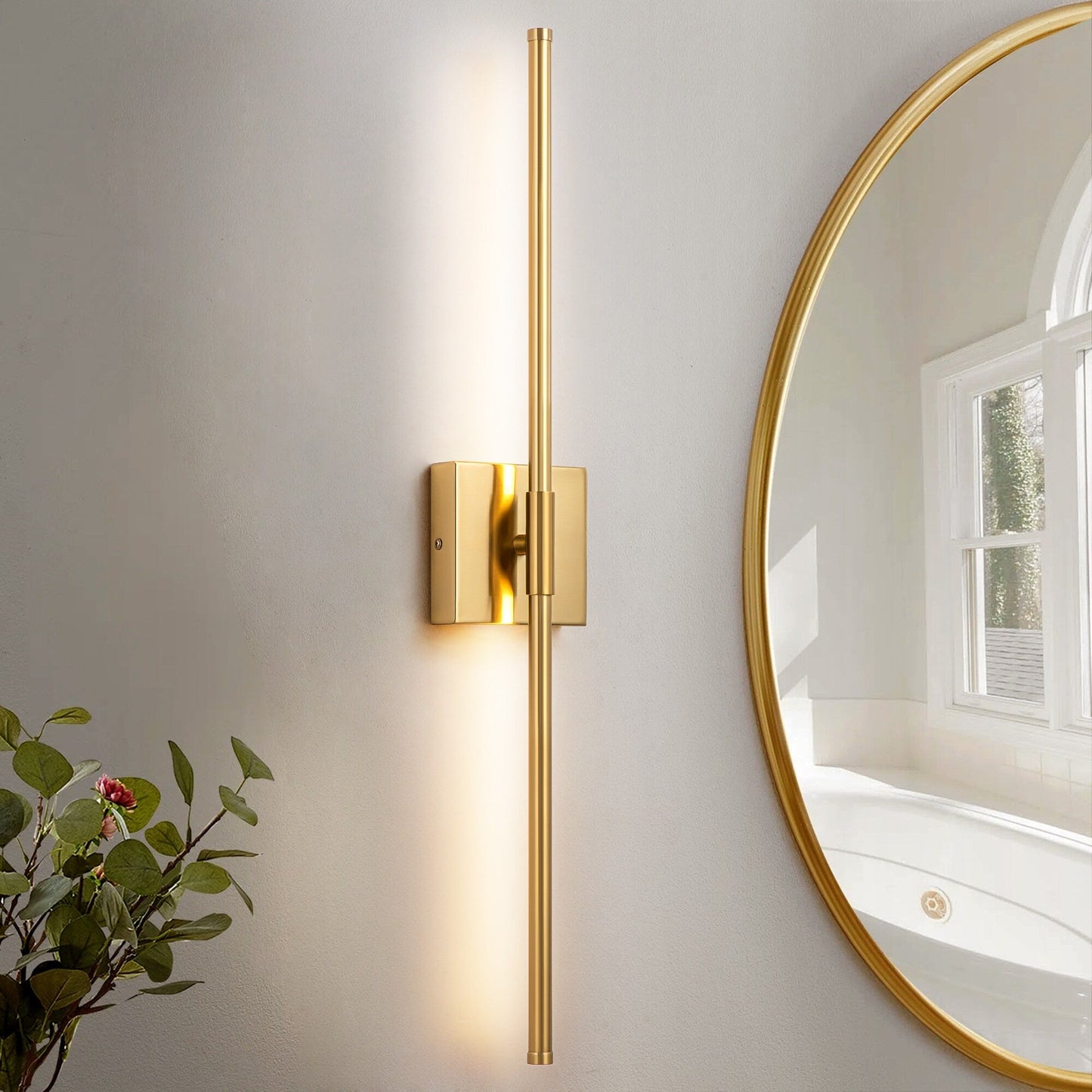 Applique da parete moderna a striscia lineare lunga nera/oro/nichel, dimmerabile, con luce LED per il bagno