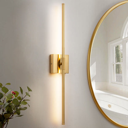 Applique da parete moderna a striscia lineare lunga nera/oro/nichel, dimmerabile, con luce LED per il bagno