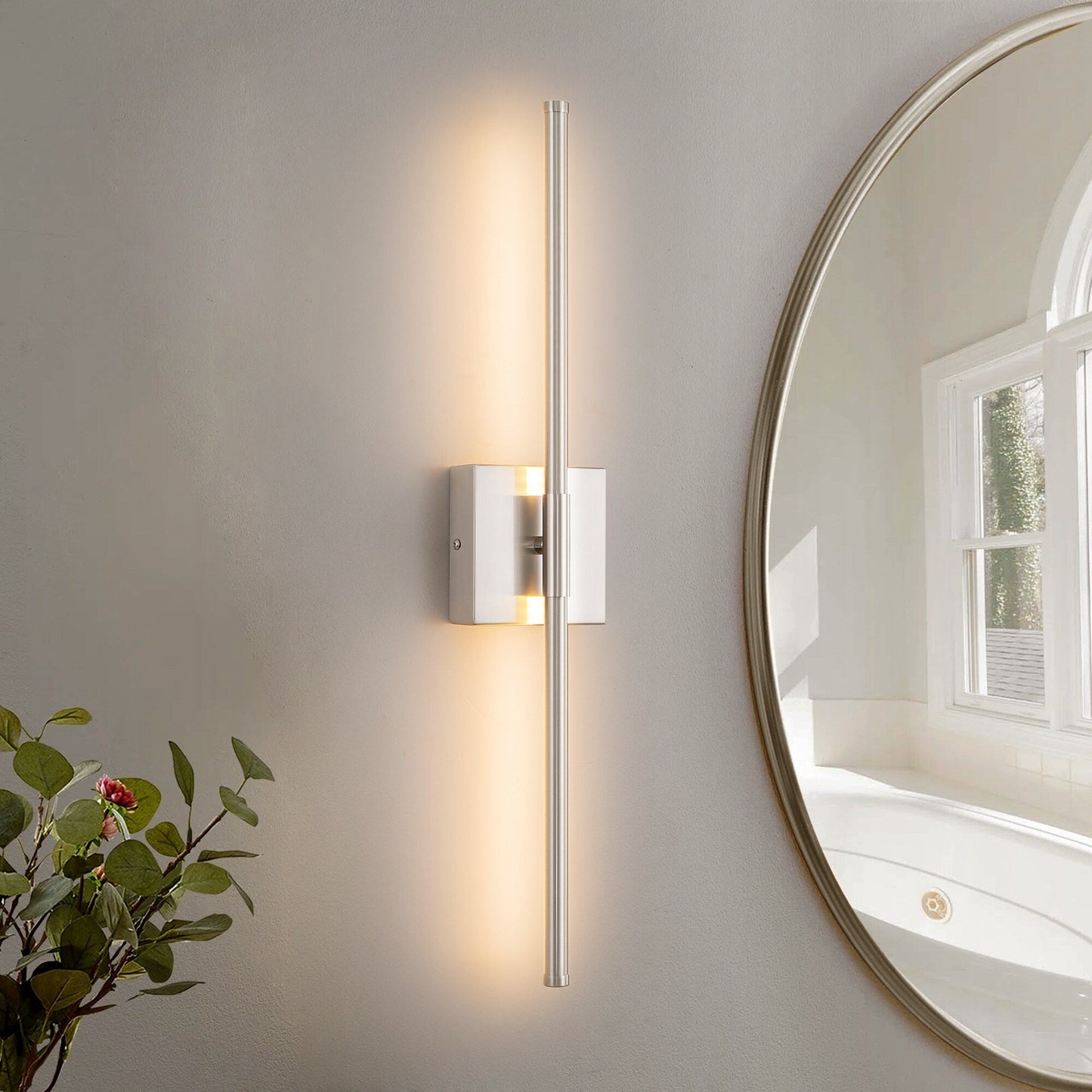 Applique da parete moderna a striscia lineare lunga nera/oro/nichel, dimmerabile, con luce LED per il bagno