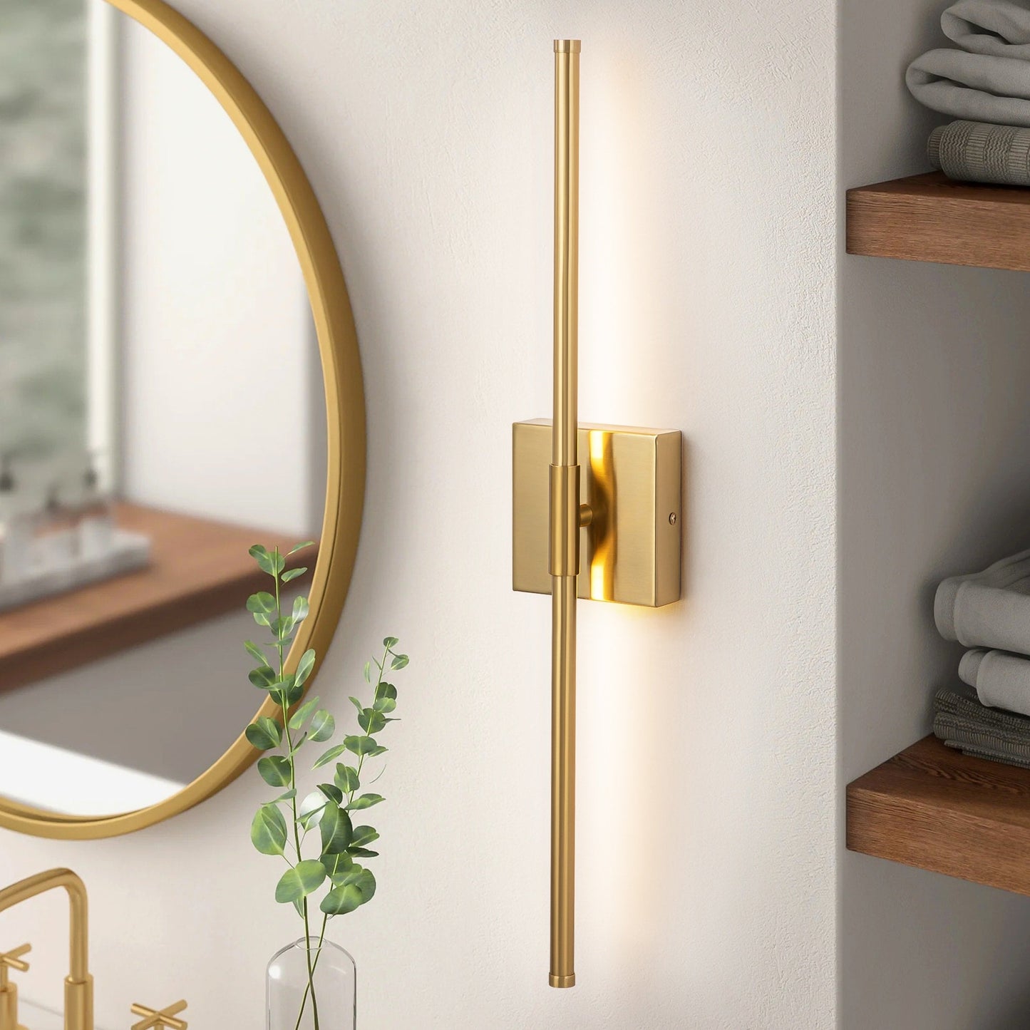 Applique da parete moderna a striscia lineare lunga nera/oro/nichel, dimmerabile, con luce LED per il bagno