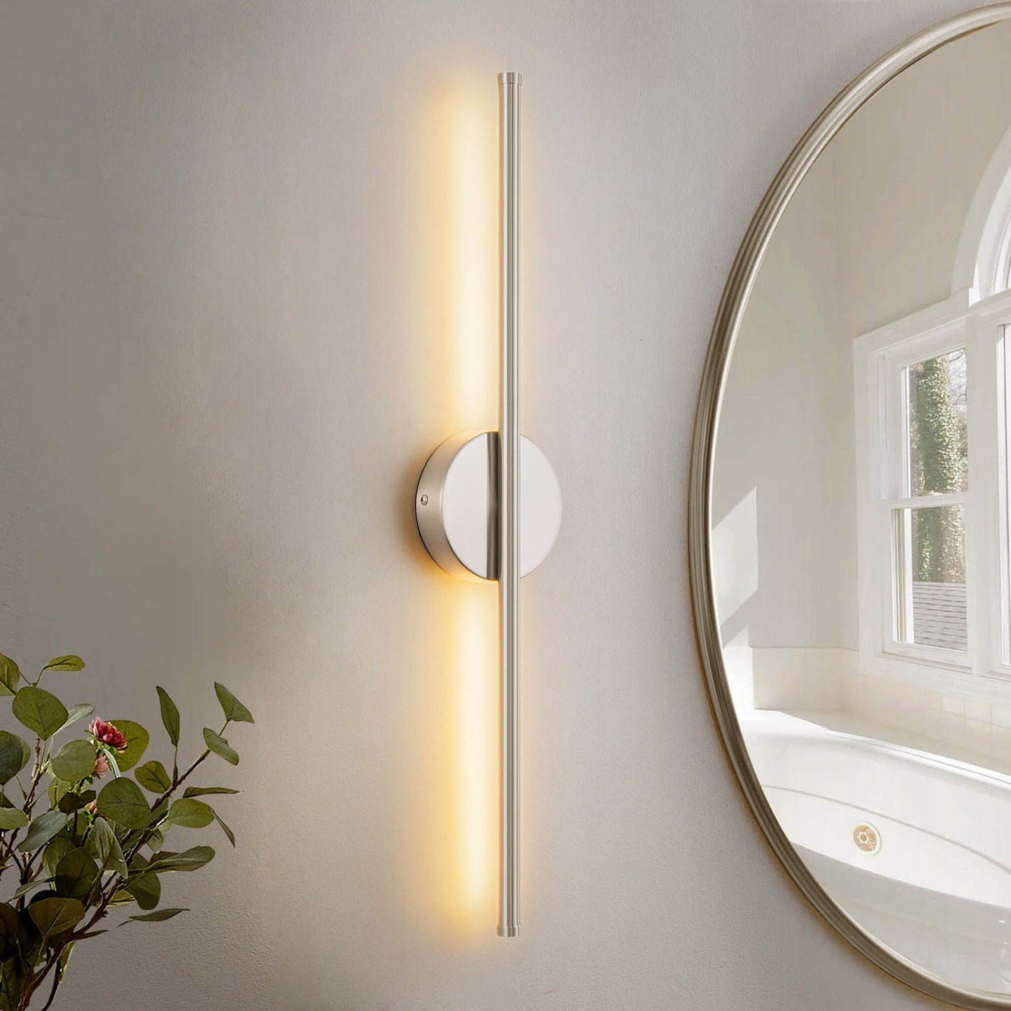 Applique da parete moderna a striscia lineare lunga nera/oro/nichel, dimmerabile, con luce LED per il bagno