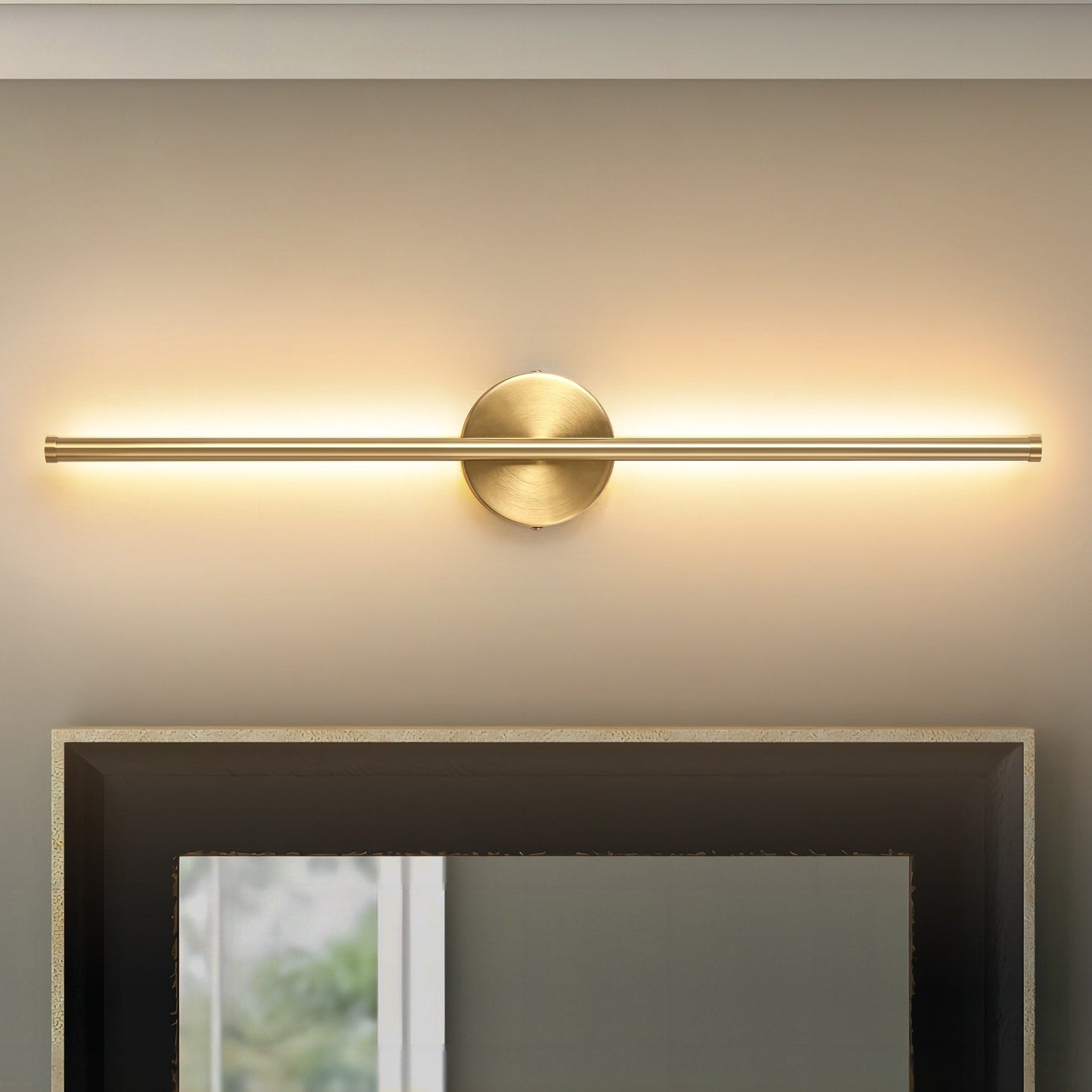Applique da parete moderna a striscia lineare lunga nera/oro/nichel, dimmerabile, con luce LED per il bagno