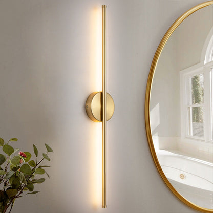 Applique da parete moderna a striscia lineare lunga nera/oro/nichel, dimmerabile, con luce LED per il bagno