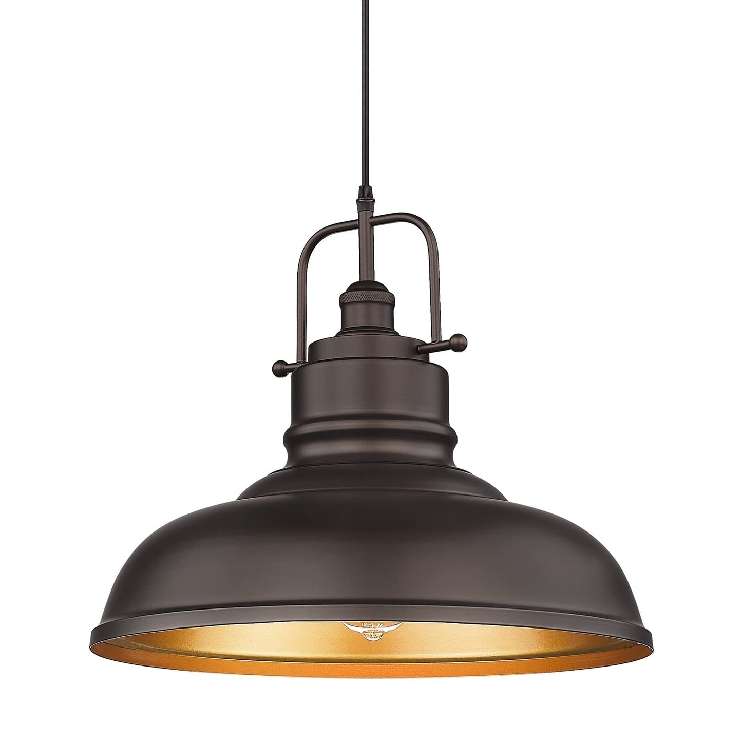 Lampada a sospensione a cupola in metallo stile fattoria industriale a 1 luce, finitura bronzo oliato