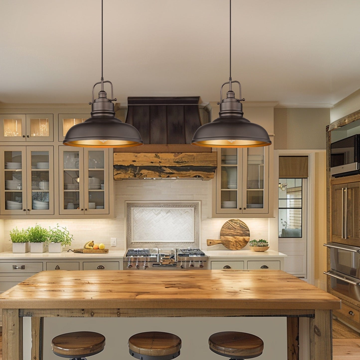 Lampada a sospensione a cupola in metallo stile fattoria industriale a 1 luce, finitura bronzo oliato