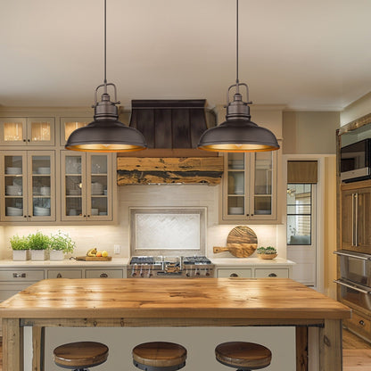 Lampada a sospensione a cupola in metallo stile fattoria industriale a 1 luce, finitura bronzo oliato