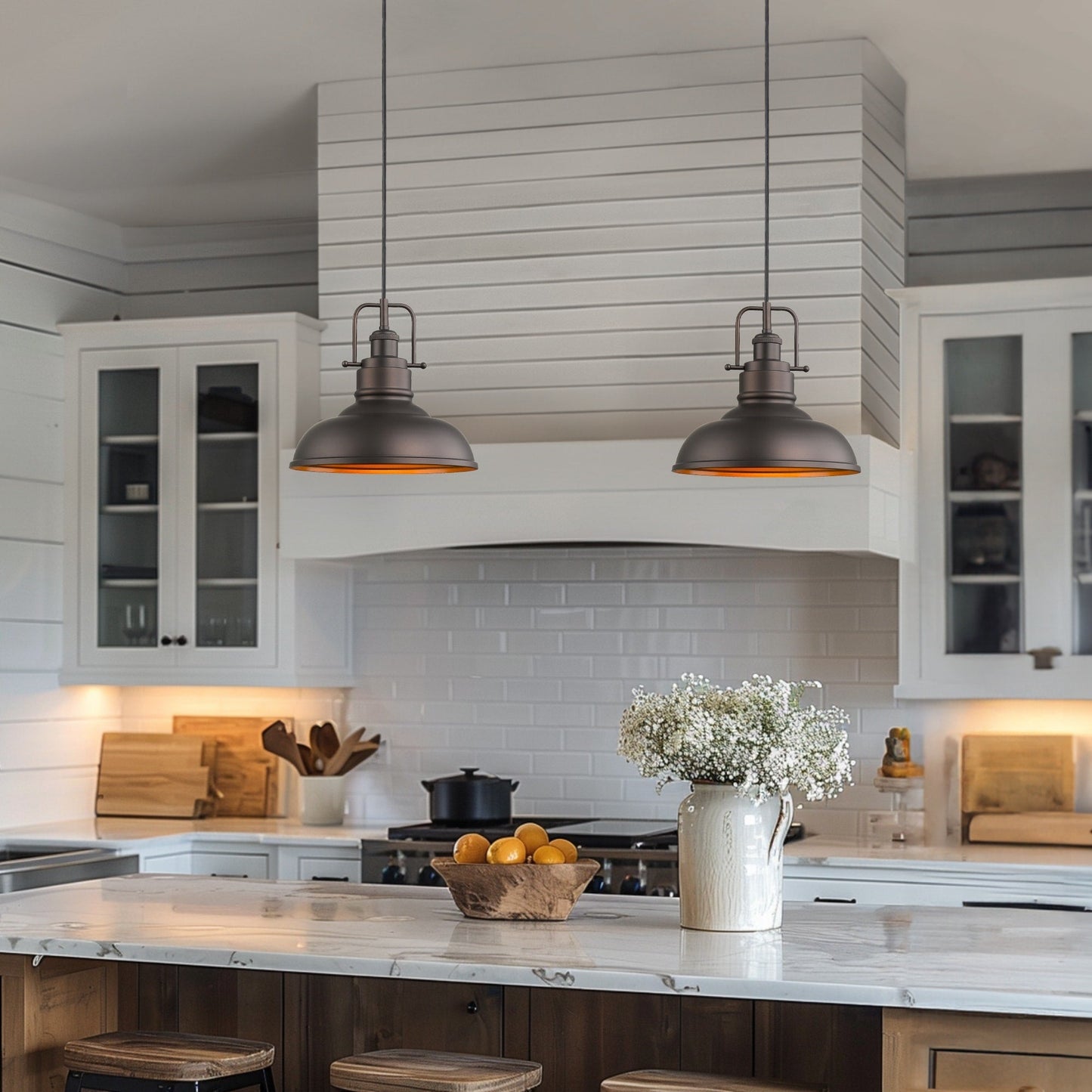 Lampada a sospensione a cupola in metallo stile fattoria industriale a 1 luce, finitura bronzo oliato