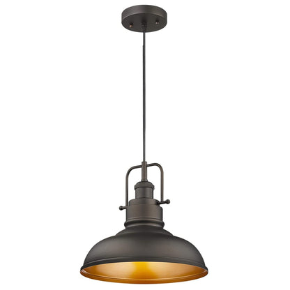 Lampada a sospensione a cupola in metallo stile fattoria industriale a 1 luce, finitura bronzo oliato