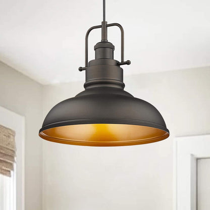 Lampada a sospensione a cupola in metallo stile fattoria industriale a 1 luce, finitura bronzo oliato