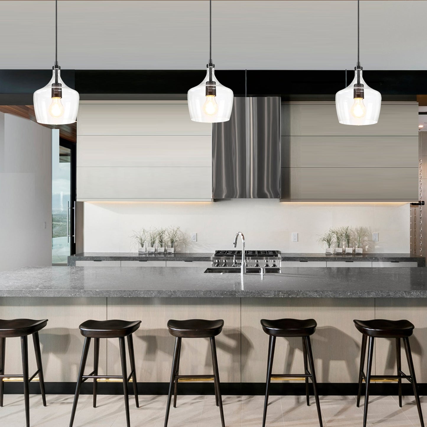 Lampadario a goccia in vetro trasparente per isola da cucina a 1 luce (è possibile scegliere tra 1 o 3 confezioni)