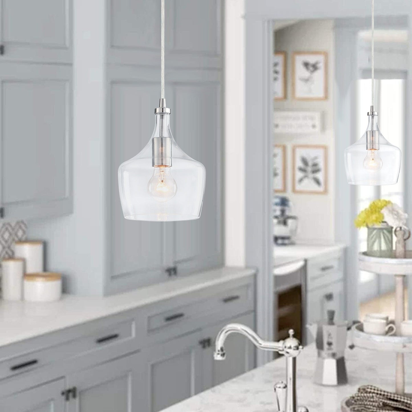 Lampadario a goccia in vetro trasparente per isola da cucina a 1 luce (è possibile scegliere tra 1 o 3 confezioni)