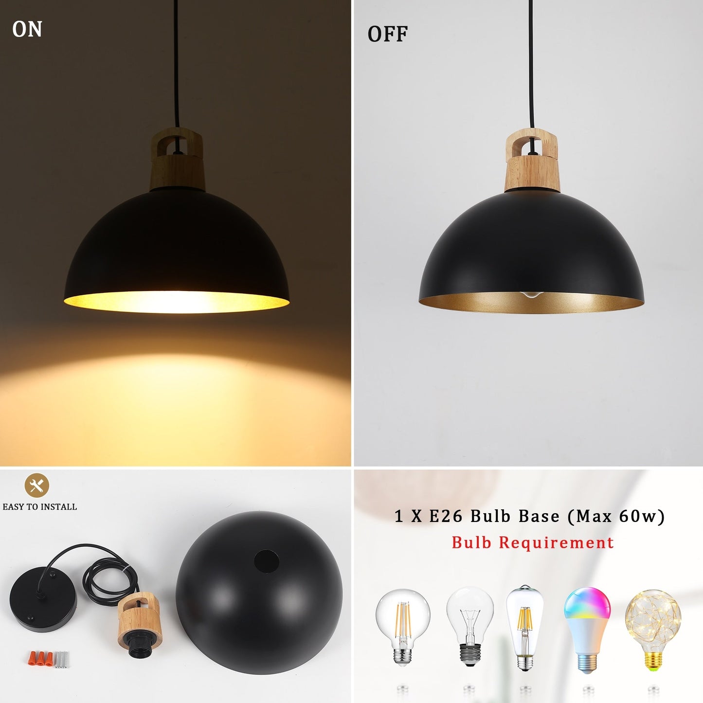 Lampada a sospensione moderna a 1 luce con interruttore a spina per isola cucina