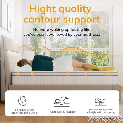 Materasso matrimoniale da 10 pollici, materasso ibrido matrimoniale, materasso in memory foam a molle insacchettate, materasso a basso trasferimento di movimento in una scatola