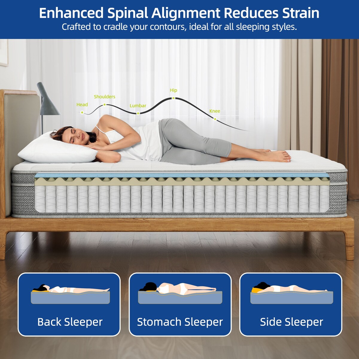 Materasso ibrido da 10 pollici con molle insacchettate in memory foam con gel rinfrescante