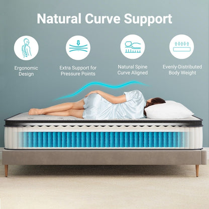 Materasso ibrido in memory foam e molle insacchettate da 10 pollici con top europeo, materasso in una scatola