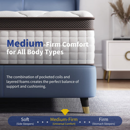 Materassi premium in memory foam e molle insacchettate da 10 pollici, materasso Eruo Top