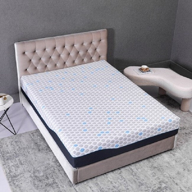 Materasso in memory foam da 10 pollici Queen Size, materasso in una scatola, memory foam in gel infuso di carbone di bambù - Grigio chiaro-blu