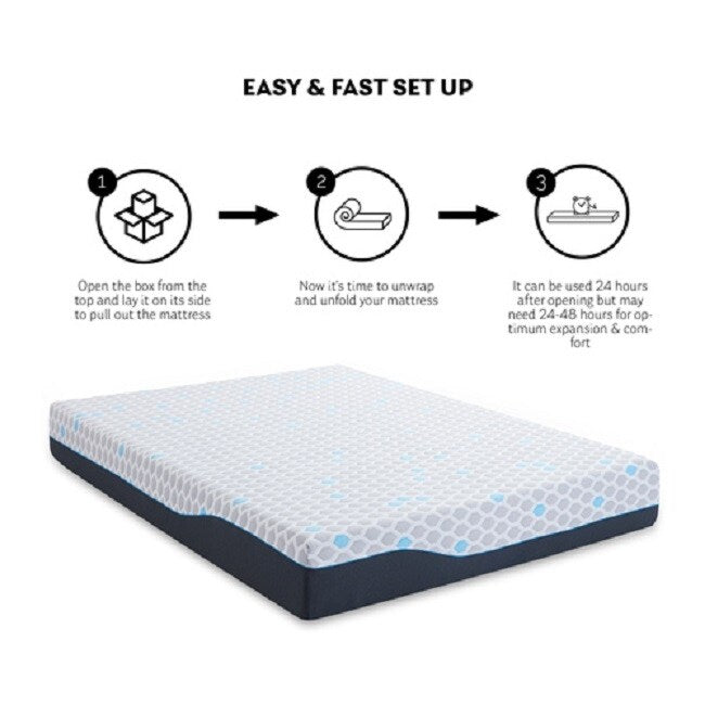 Materasso in memory foam da 10 pollici Queen Size, materasso in una scatola, memory foam in gel infuso di carbone di bambù - Grigio chiaro-blu