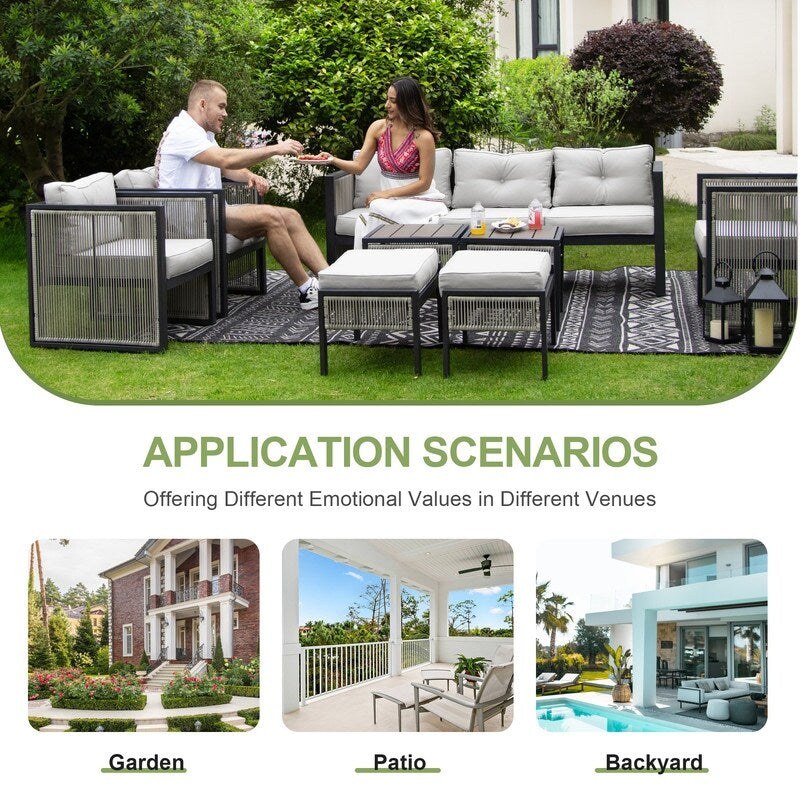 FINCATI 10 pezzi di mobili da esterno per patio, set di divani in vimini di lusso moderno con