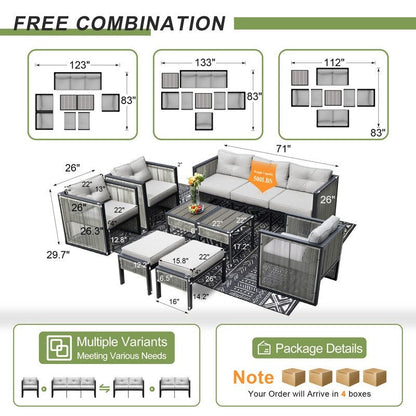 FINCATI 10 pezzi di mobili da esterno per patio, set di divani in vimini di lusso moderno con