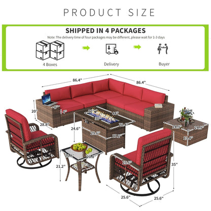 Set di 10 mobili da giardino con tavolo con braciere