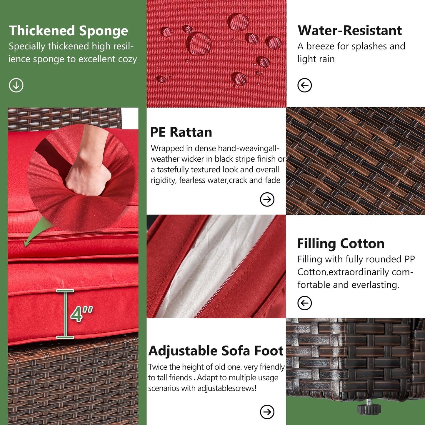 Set di divani componibili in vimini da 10 pezzi