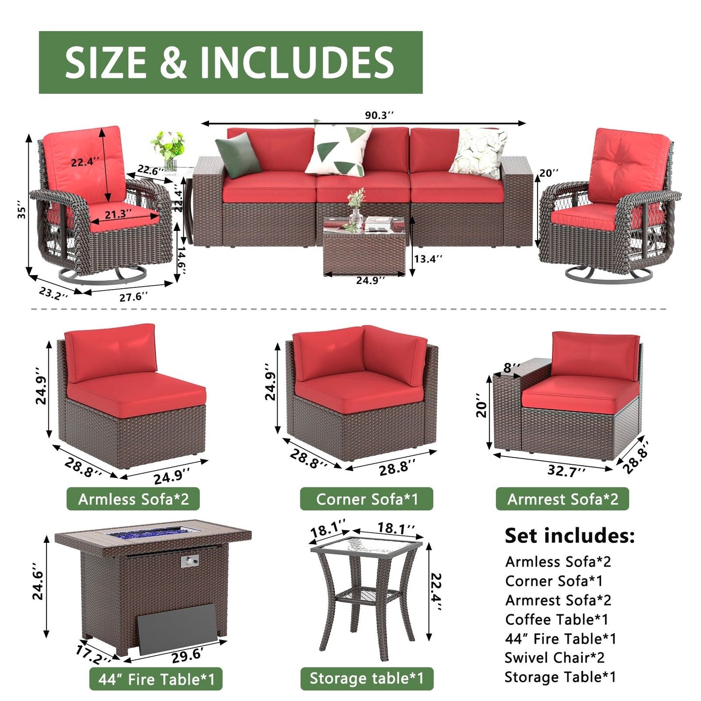 Set di divani componibili in vimini da 10 pezzi