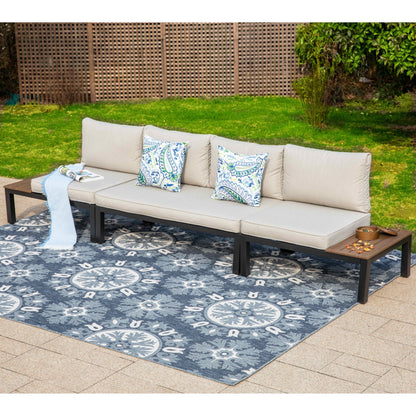 Set di divani componibili da giardino da 10 posti, struttura in acciaio con rivestimento E, set da conversazione con tavolino laterale incorporato, cuscino grigio