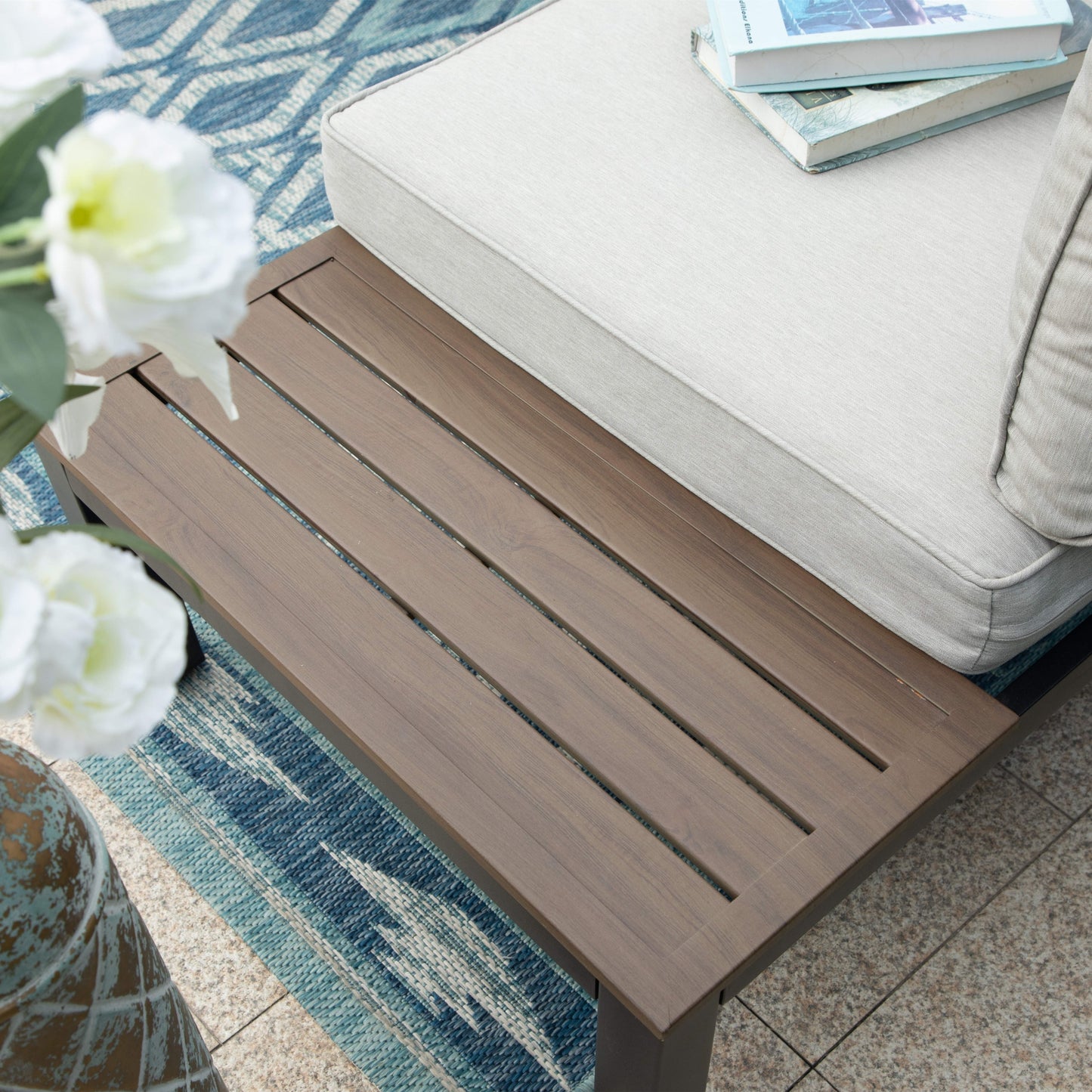 Set di divani componibili da giardino da 10 posti, struttura in acciaio con rivestimento E, set da conversazione con tavolino laterale incorporato, cuscino grigio