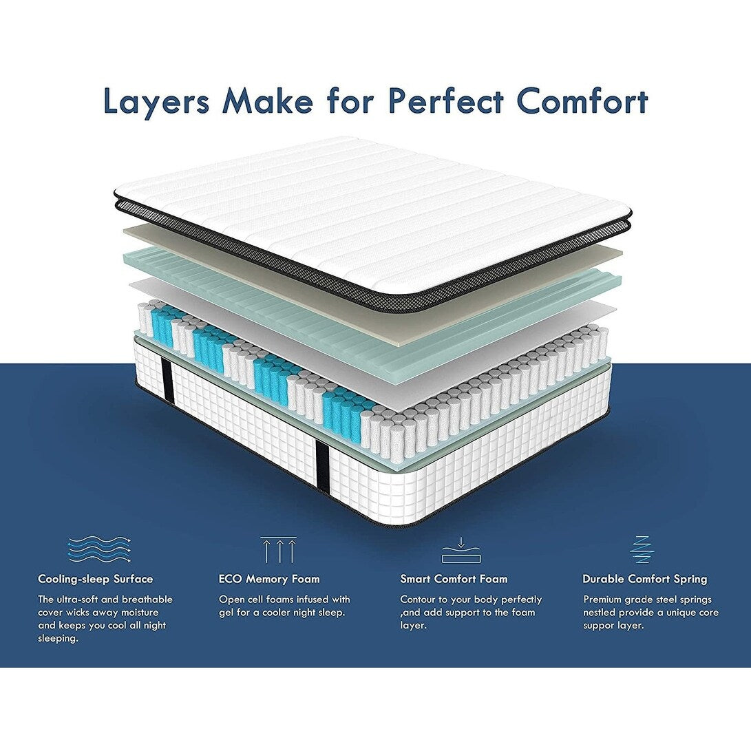 Materasso matrimoniale con memory foam ibrido in gel di medie dimensioni da 10 pollici e molle insacchettate