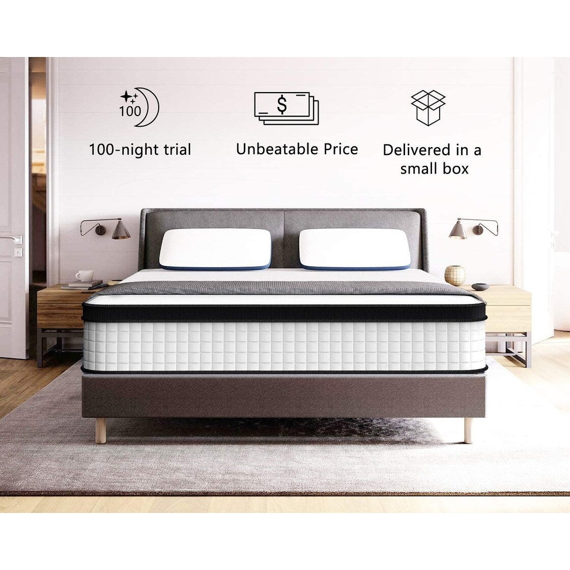 Materasso matrimoniale con memory foam ibrido in gel di medie dimensioni da 10 pollici e molle insacchettate