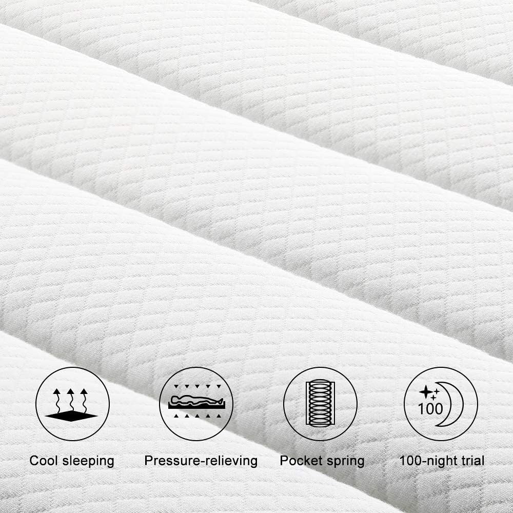 Materasso matrimoniale con memory foam ibrido in gel di medie dimensioni da 10 pollici e molle insacchettate