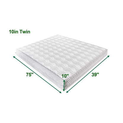 Materasso in memory foam bianco da 10 pollici in una scatola