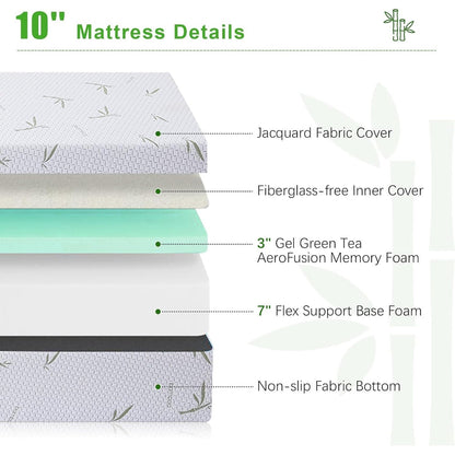 Materasso in memory foam gel da 10 pollici in una scatola, isolamento del movimento con sollievo dalla pressione media