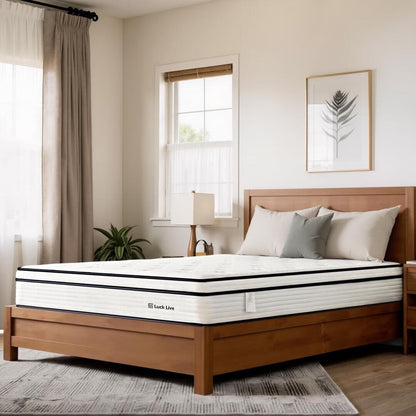 Materasso a molle insacchettate indipendenti in memory foam con parte superiore in gel Euro da 10 pollici di medie dimensioni, in una scatola