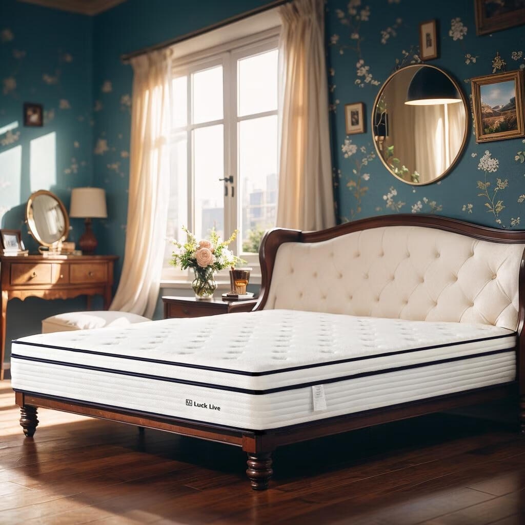 Materasso a molle insacchettate indipendenti in memory foam con parte superiore in gel Euro da 10 pollici di medie dimensioni, in una scatola