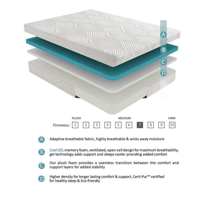Materasso in memory foam in gel per letto matrimoniale da 10 pollici, rigido, bianco, materasso in scatola