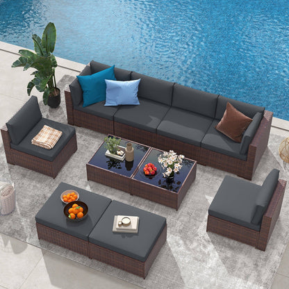 Set di divani componibili in vimini da 10 pezzi